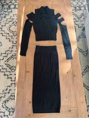2 Piece Set Black Knit Midi Skirt and Top from Express